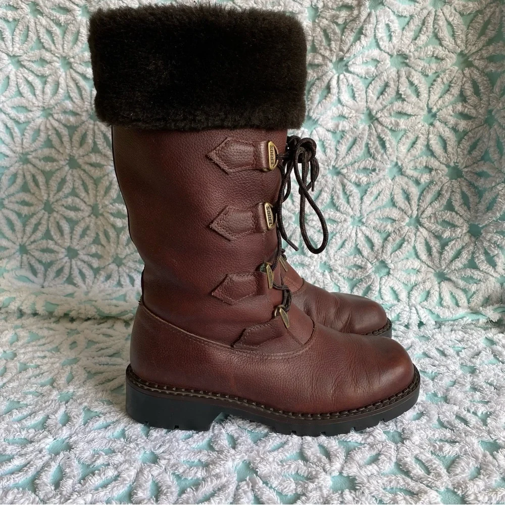 Vintage Sorel boots leather made in Canada faux fur lined size 7 - Picture 4 of 16
